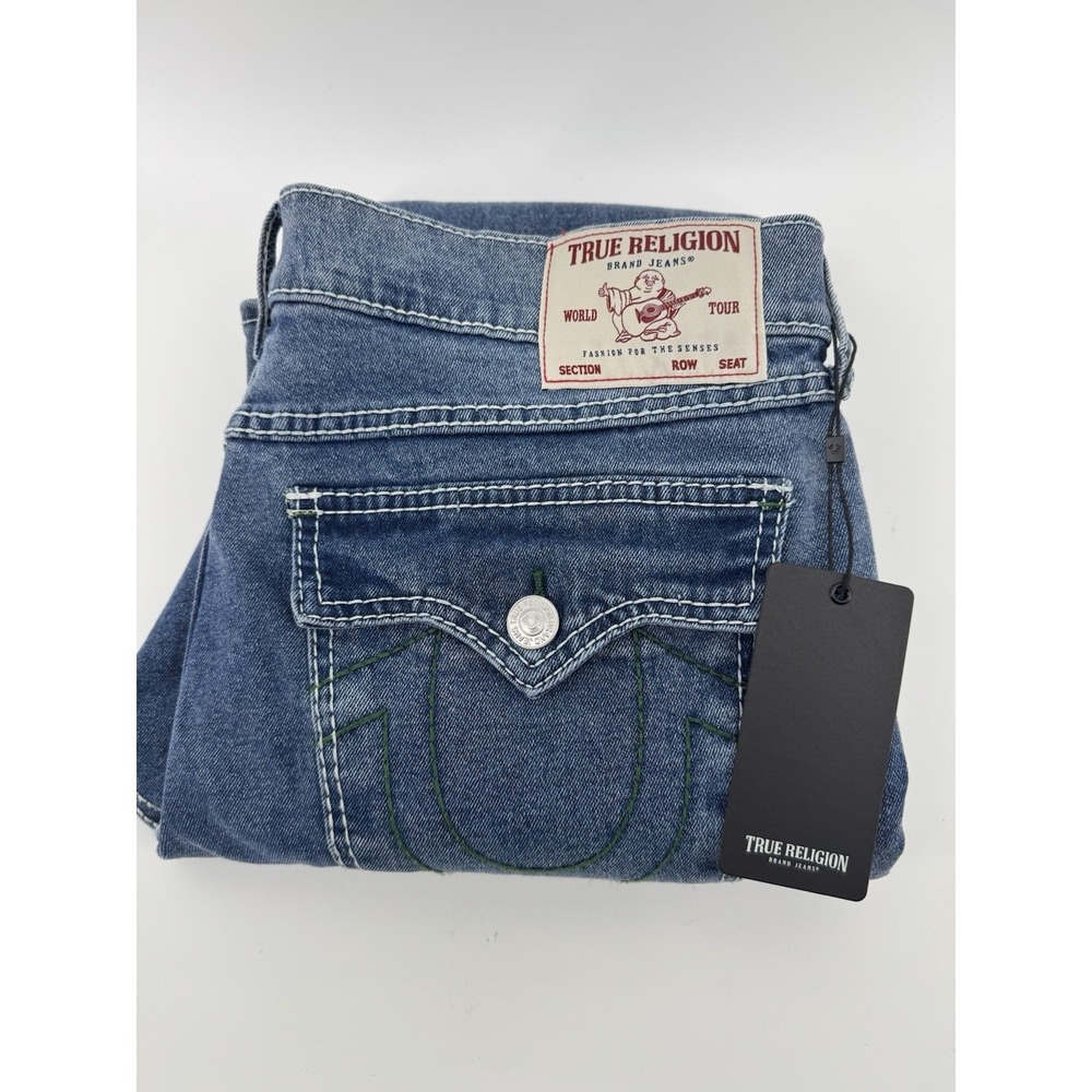 True Religion Ricky 34X34 Big T Flap Straight Mens Jeans Light Pacific Wash $199